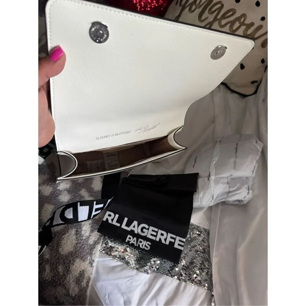 Karl lagerfield maybelle white charm crossbody bag purse nwt